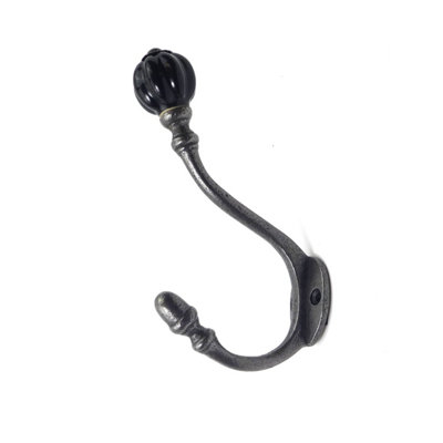 Oakcrafts - Ceramic Tipped Shabby Chic Cast Iron Coat Hook 125mm (Black) - Pack of 4 Hooks - 4