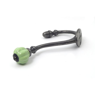 Oakcrafts - Ceramic Tipped Shabby Chic Cast Iron Coat Hook 125mm (Green) - Pack of 4 Hooks