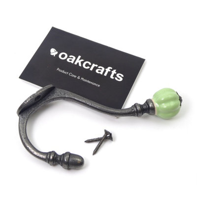Oakcrafts - Ceramic Tipped Shabby Chic Cast Iron Coat Hook 125mm (Green) - Pack of 4 Hooks - 3