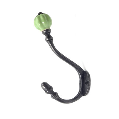 Oakcrafts - Ceramic Tipped Shabby Chic Cast Iron Coat Hook 125mm (Green) - Pack of 4 Hooks - 4