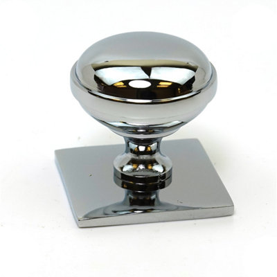 Oakcrafts - Chrome on Solid Brass Cabinet Knob with Plate - 32mm Diameter - Pack of 6