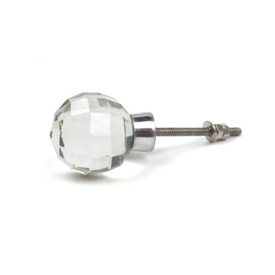 Oakcrafts - Faceted Glass Ball Cabinet Knob with Chrome Bezel 38mm - Pack of 2
