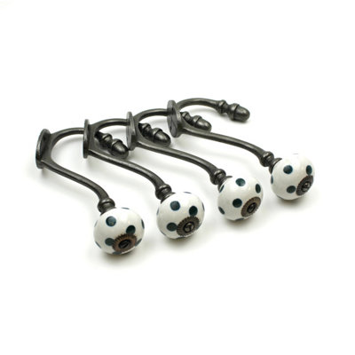 Oakcrafts - Hand Finished Dark Green Polka Dot Ceramic Coat Hooks - Pack of 4