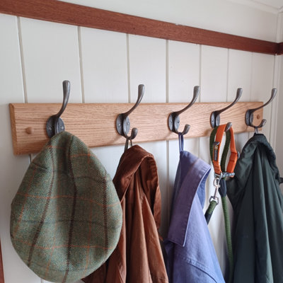 Oakcrafts - Handcrafted Solid Oak Coat Rack with Cast Iron Hooks and ...