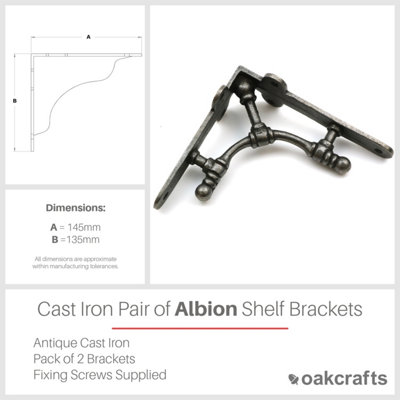Oakcrafts - Pair of ALBION Antique Cast Iron Shelf Brackets - 145mm x 135mm - 5