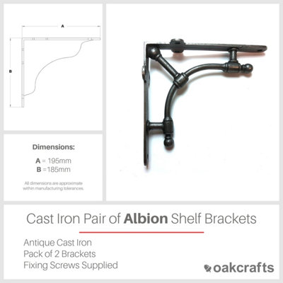 Oakcrafts - Pair of ALBION Antique Cast Iron Shelf Brackets - 195mm x 185mm - 4