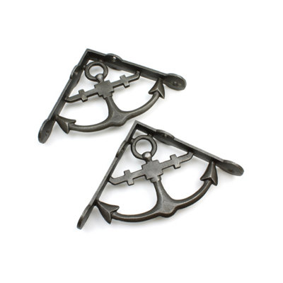 Oakcrafts - Pair of Antique Cast Iron Anchor Shelf Brackets - 125mm x 125mm - 3