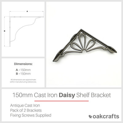Oakcrafts - Pair of Antique Cast Iron Daisy Shelf Brackets 150mm x 150mm