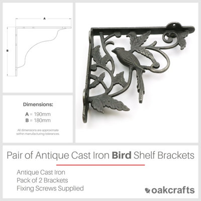 Oakcrafts - Pair of Antique Cast Iron Decorative Bird Shelf Brackets - 180mm x 190mm - 3