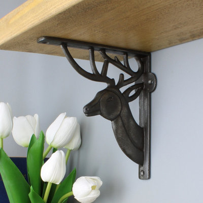 Oakcrafts - Pair of Antique Cast Iron Deer Shelf Brackets - 150mm x 160mm