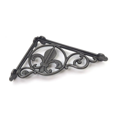 Oakcrafts - Pair of Antique Cast Iron Fleur De Lis Shelf Brackets - 220mm x 160mm