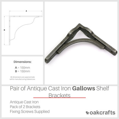 Oakcrafts - Pair of Antique Cast Iron Gallows Shelf Brackets - 150mm x 150mm - 3