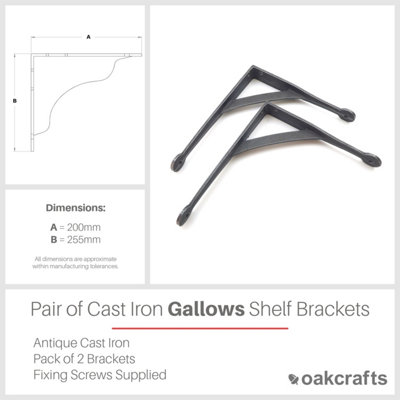 Oakcrafts - Pair of Antique Cast Iron Gallows Shelf Brackets - 200mm x 255mm - 3