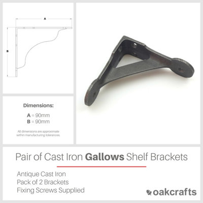 Oakcrafts - Pair of Antique Cast Iron Gallows Shelf Brackets - 90mm x 90mm - 4