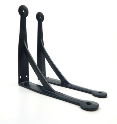 Oakcrafts - Pair of Antique Cast Iron Gallows Shelf Brackets in Epoxy Black Finish - 200mm x 200mm - 3