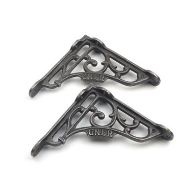 Oakcrafts - Pair of Antique Cast Iron 'GNER' Railway Victorian Style Shelf Brackets - 125mm x 125mm - 3