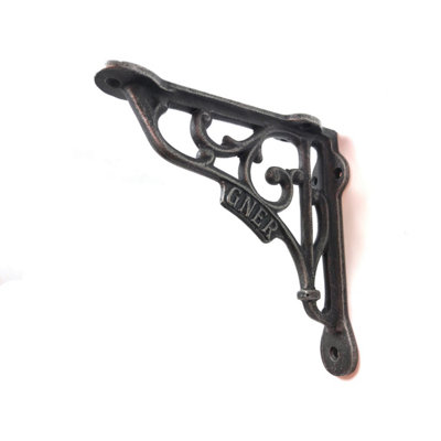 Oakcrafts - Pair of Antique Cast Iron 'GNER' Railway Victorian Style Shelf Brackets - 125mm x 125mm - 5