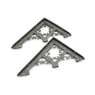 Oakcrafts - Pair of Antique Cast Iron Gothic Temple Shelf Brackets - 230mm x 170mm - 4