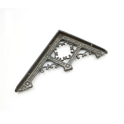 Oakcrafts - Pair of Antique Cast Iron Gothic Temple Shelf Brackets - 230mm x 170mm - 5