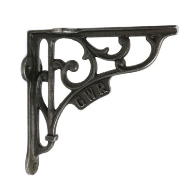 Oakcrafts - Pair of Antique Cast Iron 'GWR' Railway Shelf Brackets - 125mm x 125mm - 3