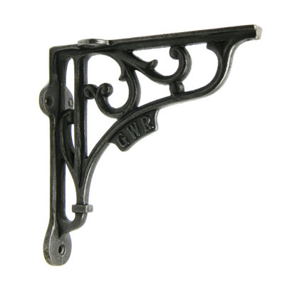 Oakcrafts - Pair of Antique Cast Iron 'GWR' Railway Shelf Brackets - 150mm x 150mm - 3