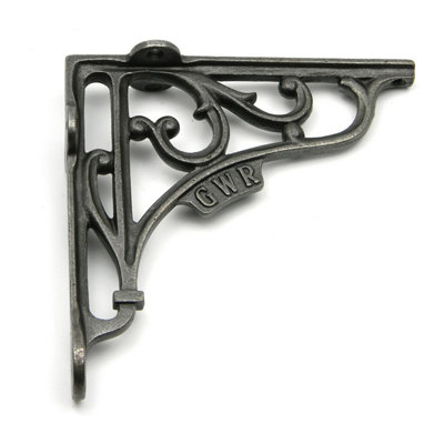Oakcrafts - Pair of Antique Cast Iron 'GWR' Railway Shelf Brackets - 150mm x 150mm - 4