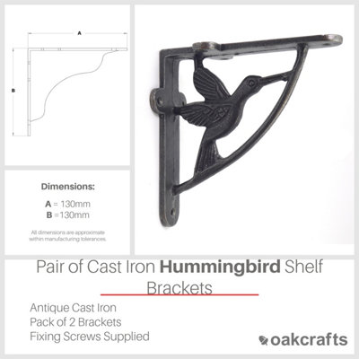 Oakcrafts -Pair of Antique Cast Iron Hummingbird Shelf Brackets - 130mm x 130mm - 4
