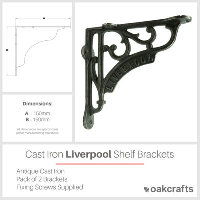 Oakcrafts - Pair of Antique Cast Iron Liverpool Shelf Brackets - 150mm x 150mm