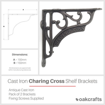 Oakcrafts - Pair of Antique Cast Iron London Charing Cross Shelf Brackets - 150mm x 150mm