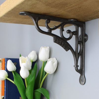 Oakcrafts - Pair of Antique Cast Iron London Euston Shelf Brackets - 195mm x 180mm