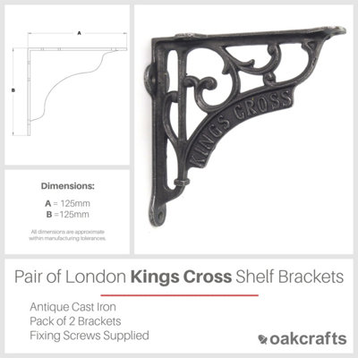 Oakcrafts - Pair of Antique Cast Iron London Kings Cross Shelf Brackets - 125mm x 125mm