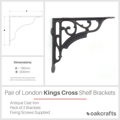 Oakcrafts - Pair of Antique Cast Iron London Kings Cross Shelf Brackets - 180mm x 200mm