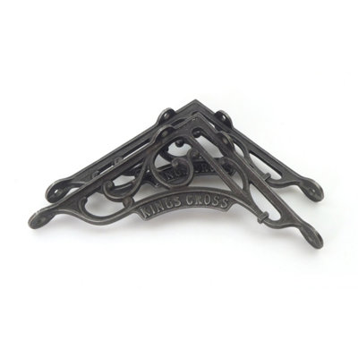 Oakcrafts - Pair of Antique Cast Iron London Kings Cross Shelf Brackets - 180mm x 200mm - 3