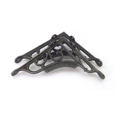 Oakcrafts - Pair of Antique Cast Iron London 'Oxford Circus' Shelf Brackets - 195mm x 170mm