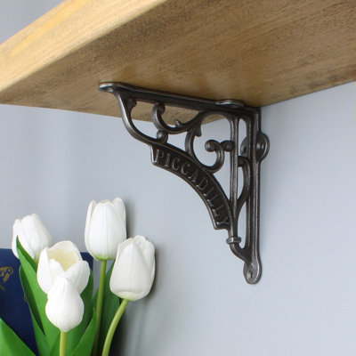 Oakcrafts - Pair of Antique Cast Iron London Piccadilly Shelf Brackets - 125mm x 125mm