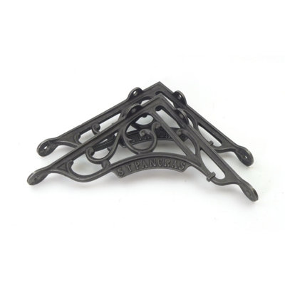 Oakcrafts - Pair of Antique Cast Iron London St Pancras Shelf Brackets - 195mm x 180mm - 4