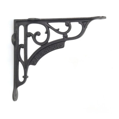 Oakcrafts - Pair of Antique Cast Iron London St Pancras Shelf Brackets - 195mm x 180mm - 5