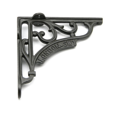 Oakcrafts - Pair of Antique Cast Iron London SW1 Shelf Brackets 150mm x 150mm - 5