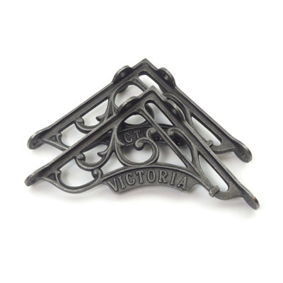 Oakcrafts - Pair of Antique Cast Iron London Victoria Shelf Brackets - 125mm x 125mm - 4