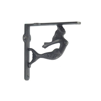 Oakcrafts - Pair of Antique Cast Iron Mermaid Design Shelf Brackets - 125mm x 125mm