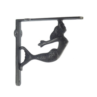Oakcrafts - Pair of Antique Cast Iron Mermaid Design Shelf Brackets - 150mm x 150mm