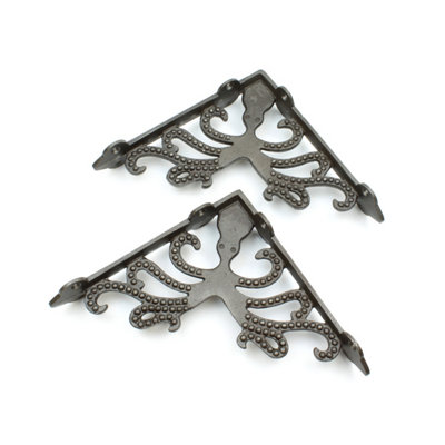 Oakcrafts - Pair of Antique Cast Iron Octopus Shelf Brackets - 180mm x 180mm - 5