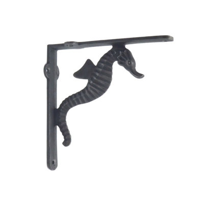 Oakcrafts - Pair of Antique Cast Iron Seahorse Design Shelf Brackets - 150mm x 150mm