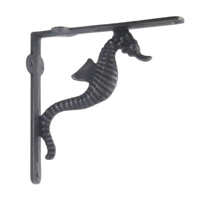 Oakcrafts - Pair of Antique Cast Iron Seahorse Design Shelf Brackets - 175mm x 175mm