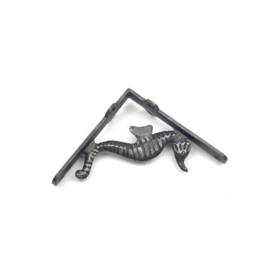 Oakcrafts - Pair of Antique Cast Iron Seahorse Shelf Brackets - 125mm x 125mm - 3