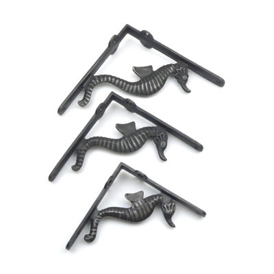 Oakcrafts - Pair of Antique Cast Iron Seahorse Shelf Brackets - 125mm x 125mm - 4