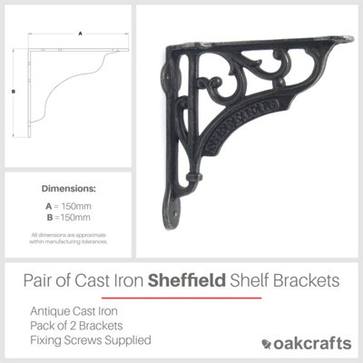 Oakcrafts - Pair of Antique Cast Iron Sheffield Shelf Brackets - 150mm x 150mm - 4