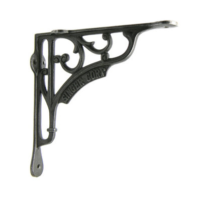 Oakcrafts - Pair of Antique Cast Iron Singer Corp Shelf Brackets - 200mm x 200mm - 4