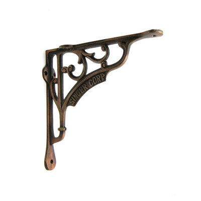 Oakcrafts - Pair of Antique Cast Iron SINGER Corp Shelf Brackets Copper Finish - 200mm x 200mm