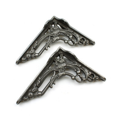 Oakcrafts - Pair of Antique Cast Iron Victorian Scroll Leaf Shelf Brackets - 110mm x 130mm